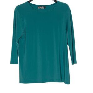 Sympli Canada Liquid Knit Stretch Top Sz 12 Teal Side Slits